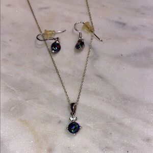 Mystic Topaz Silver Earring and Necklace Set